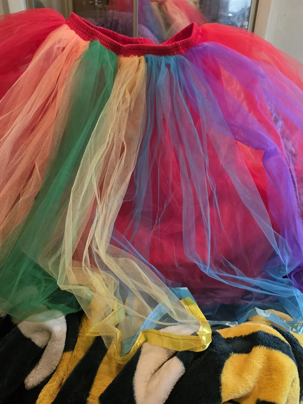 Source Unknown Rainbow Tulle Scrunchie with Red Band